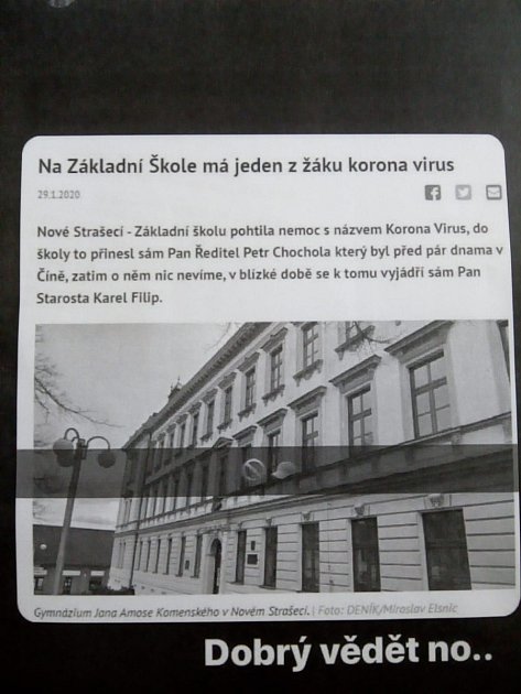 Poplašná zpráva šířící se na sociální síti.