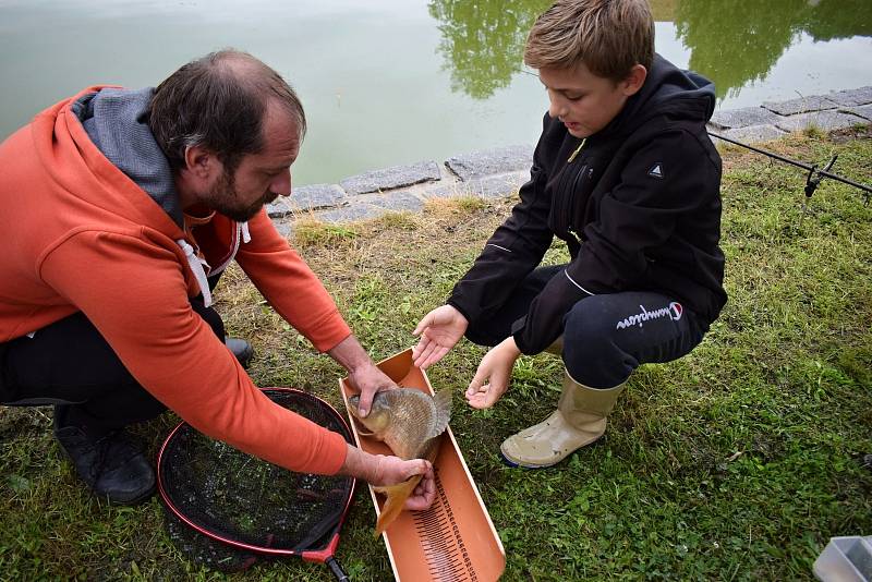 Dětské rybářské závody v kněževeském rybníku Kovárna.