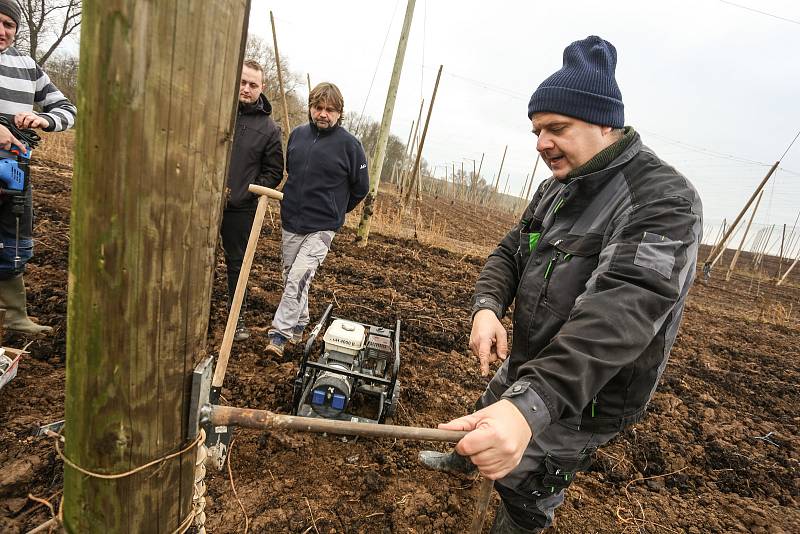 Instalace systému měřící sondy na chmelnici u Mutějovic na Rakovnicku ve středu 24. listopadu 2021.