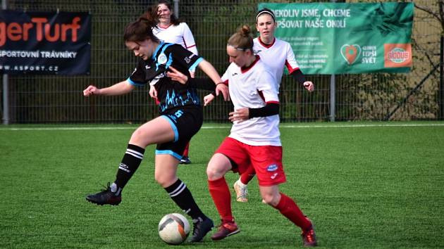 Vedoucí Prague Raptors Football Club jasně porazila fotbalistky Pavlíkova (v bílém) 7:0.