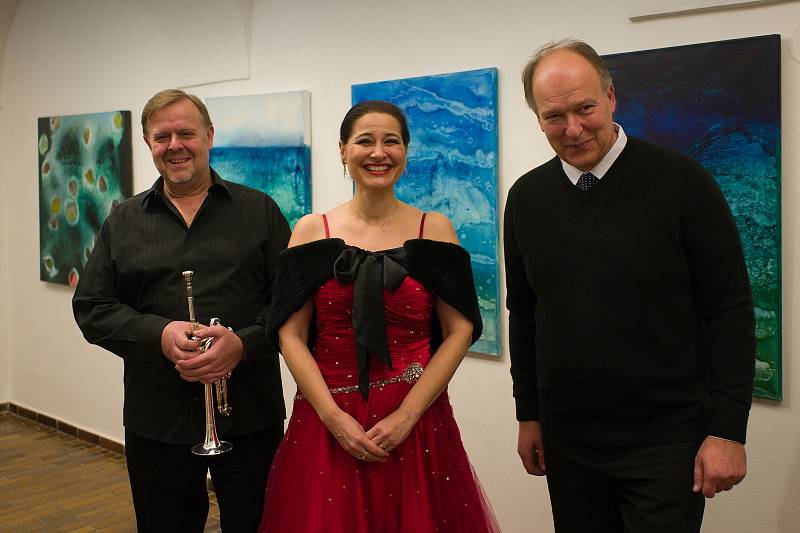 Koncert trojice hudebníků Štruplová, Laštovka, Roubal v Heroldově síni Rabasovy galerie v Rakovníku.