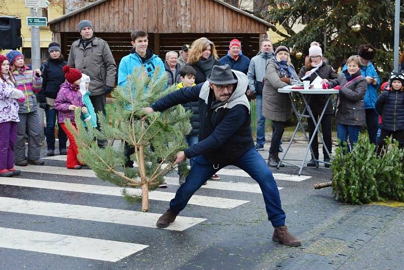 Soutěž v hodu vánočním stromkem v Novém Strašecí.