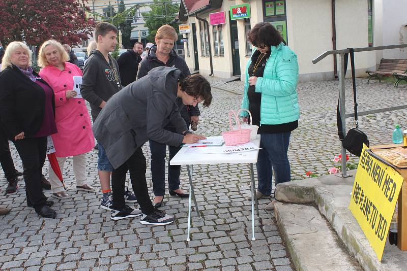 Úterní protest se odehrával v proluce Masarykova náměstí. Promlouvali zde domácí i hosté