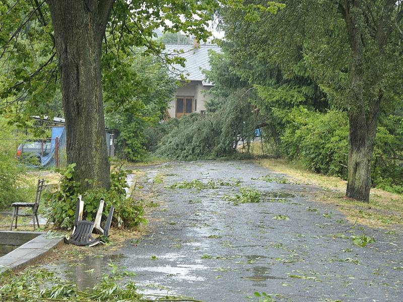 Bouřka, vydatný déšť způsobil uzavření cest, na které spadlo množství stromů z okolí