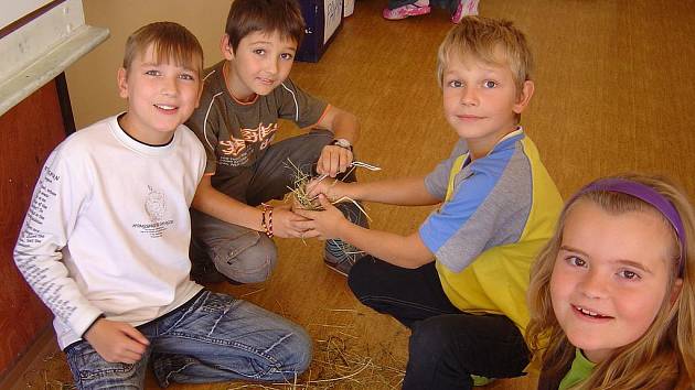 Škvorkovníky, tedy domečky pro škvory, na snímků vyrábí Slavomír Jaššo, Tomáš Seidl, Šimon Altman a Daniela Jandová. Cílem je pomocí nich přilákat škvory na stromy. 