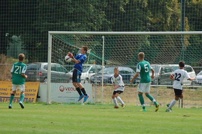 První ligový zápas starších žáků FC Rokycany U15. 