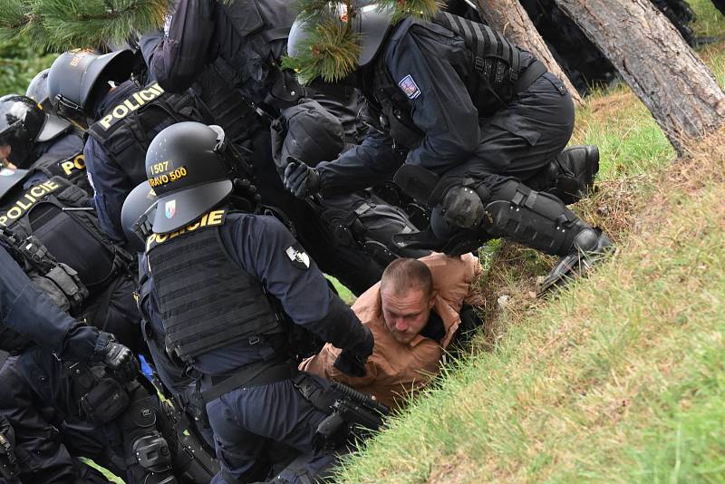 Zatýkání jednoho z demonstrantů.