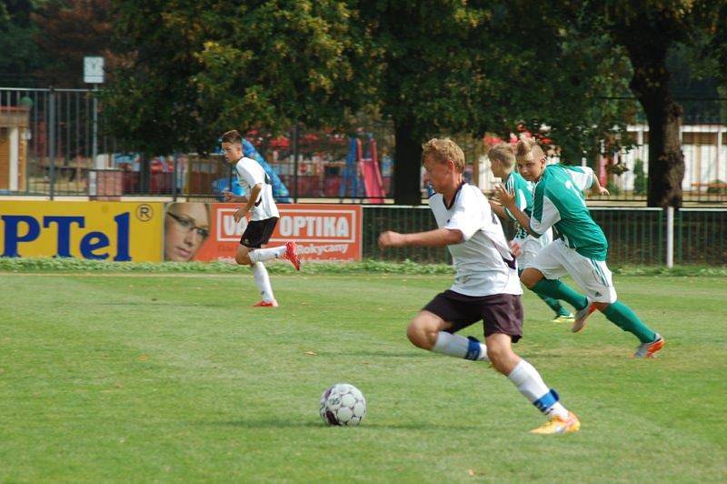 První ligový zápas starších žáků FC Rokycany U15. 