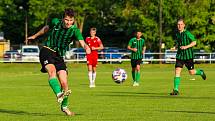 26. kolo FORTUNA divize A: FC Rokycany (hráči v zelených dresech) - SK Petřín Plzeň (červení) 1:1 (1:1).