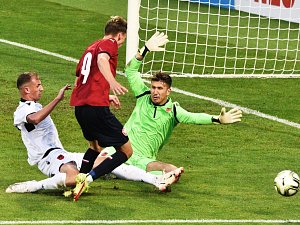 První gól české jednadvacítky s Albánií dal v Č. Budějovicích po chybě gólmana Alii Tomáš Ostrák.