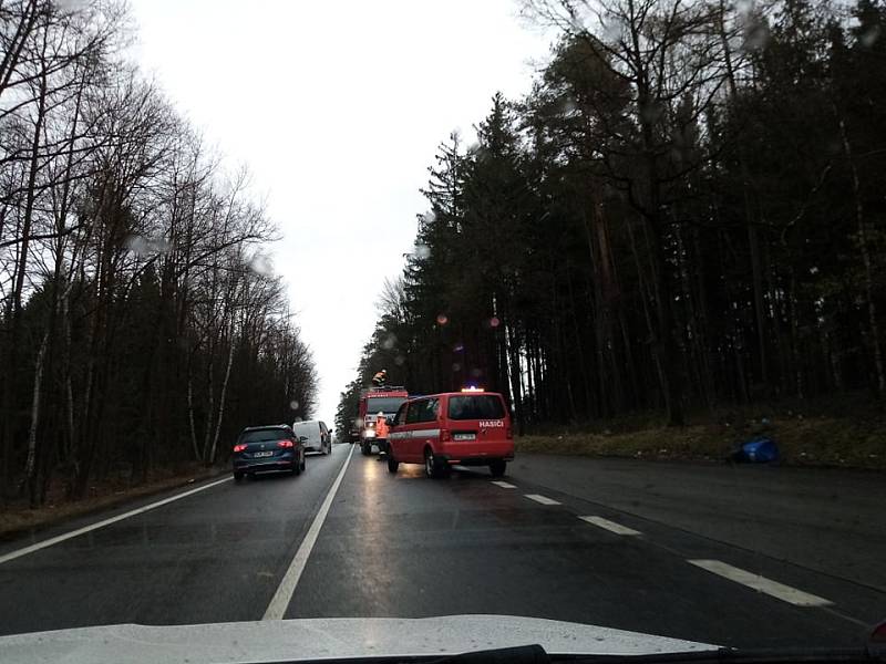 Před Lišovem ve směru od Českých Budějovic spadl strom na silnici a jeden byl nalomený. Doprava zde asi půl hodiny stála, než hasiči překážku odstranili.