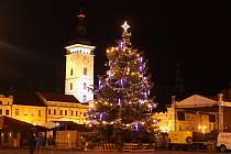 Vánoční strom na českobudějovickém náměstí Přemysla Otakara II. byl slavnostně rozsvícen v sobotu 28. listopadu.