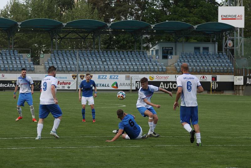 Finále krajského fotbalového poháru Hluboká - Lišov (5:2) na stadionu na Střeleckém ostrově.