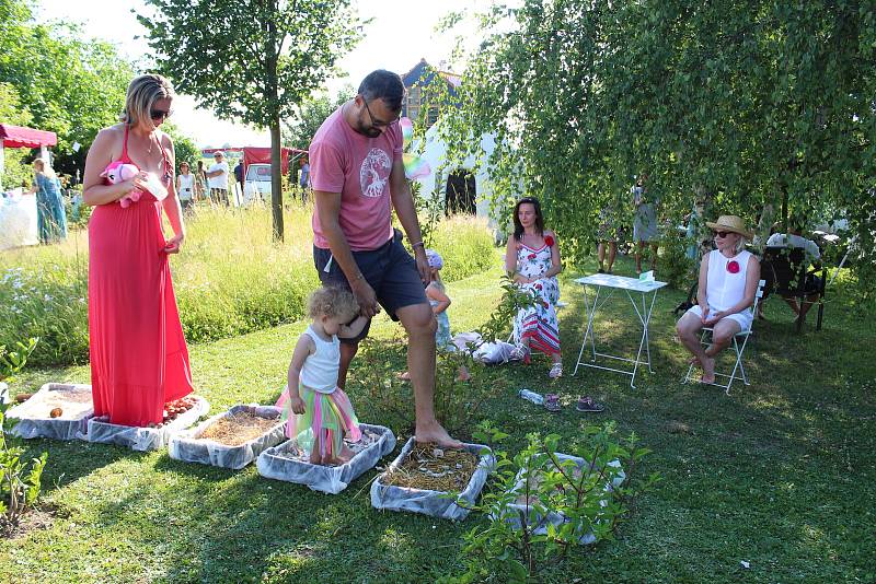 Šek na 350 000 KČ předala v sobotu na Slavnosti vody v Rudolfově Veronika Skusilová ze společnosti dm drogerie markt Aleně Kučerové na projekt přírodní komunitní zahrady.