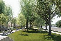 Radnice chystá revitalizaci parku v Dukelské ulici v Českých Budějovicích na rok 2022. Na snímku budoucí podoba.