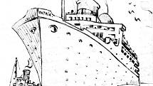 Jihočeské divadlo připomene projektem Archa naděje tragickou plavbu českých Židů z roku 1940, kdy se loď Patria potopila u břehů Haify. Na snímku kresba lodi z deníku Karla Brandýse, jednoho z přeživších.