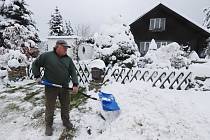 Sníh v Dobré a Hojné Vodě u Nových Hradů.