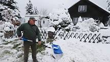 Sníh v Dobré a Hojné Vodě u Nových Hradů.