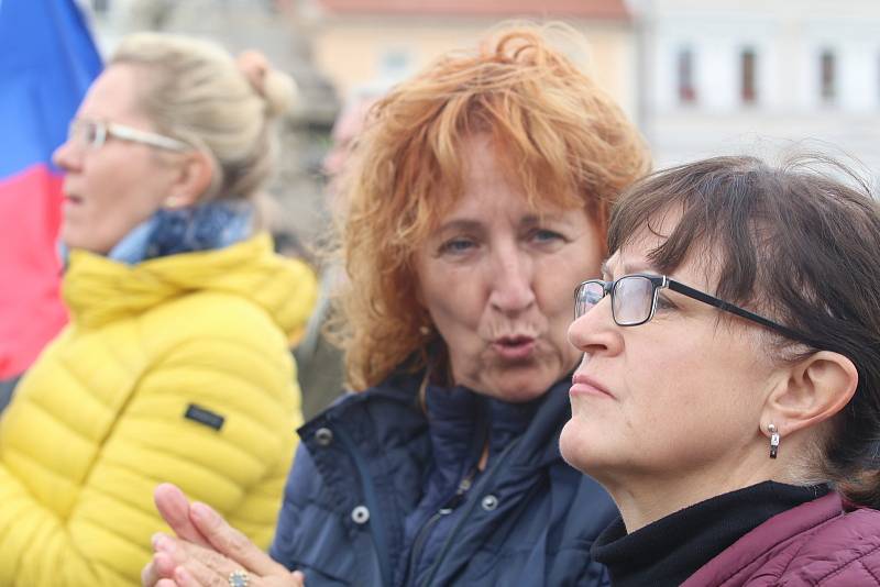 Přenos demonstrace z Prahy na českobudějovickém náměstí.