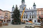 Vánoční strom z Litvínovické už stojí na českobudějovickém náměstí Přemysla Otakara II.