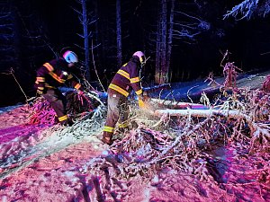 Stromy popadané na silnice, železnice nebo dráty elektrického vedení zaměstnávaly celou noc na sobotu 23. prosince 2023 jihočeské hasiče.