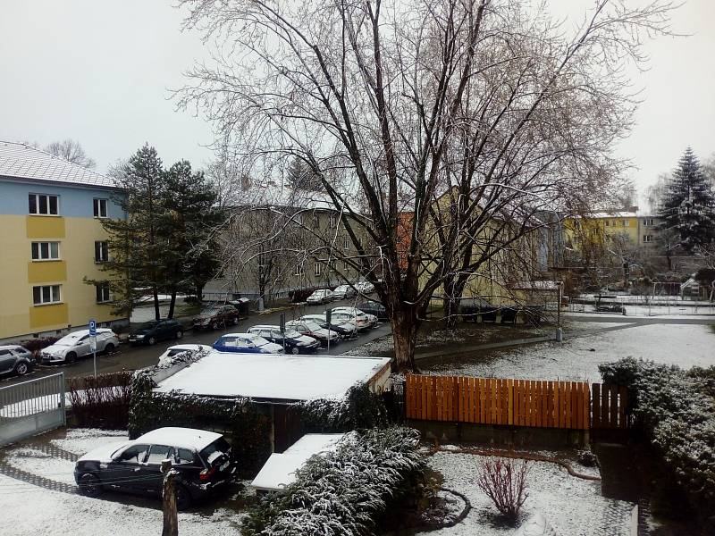 V Českých Budějovicích nasněžilo.