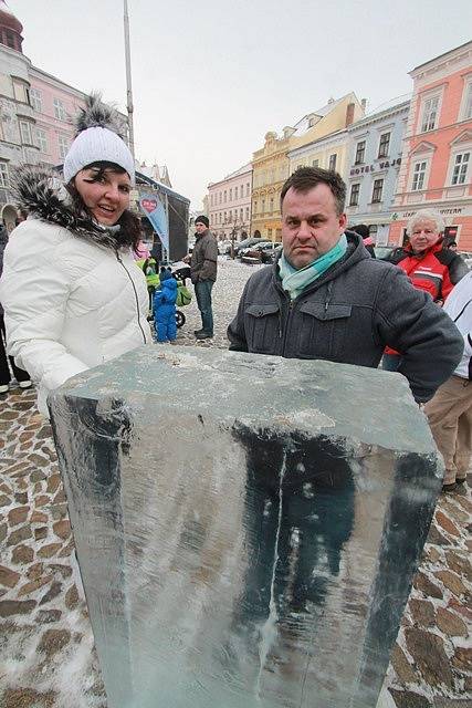 Ledové sochy na náměstí v Jindřichově Hradci.