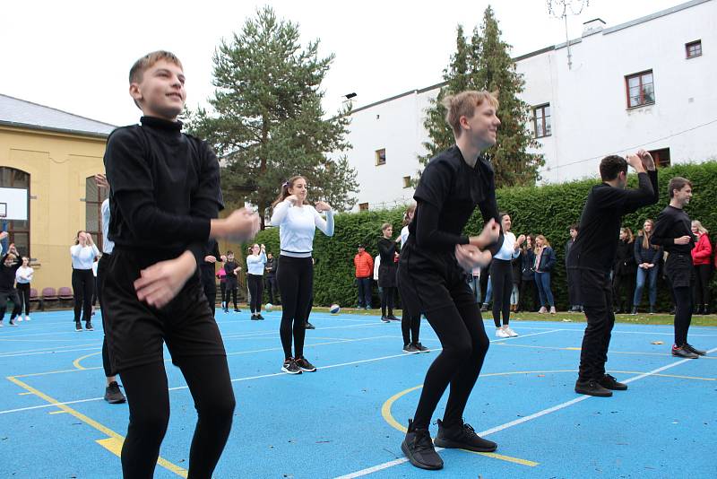 Studenti Gymnázia Česká nacvičili spartakiádní sestavu.