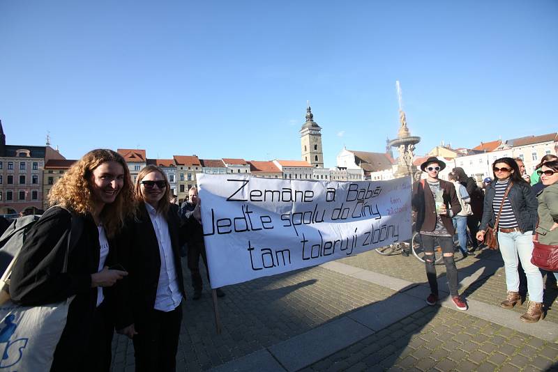 Na budějovické náměstí ve středu po 18. hodině přišli demonstranti. V protestu proti Andreji Babišovi a Miloši Zemanovi je podpořili i někteří politici.