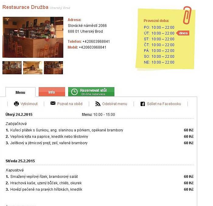 Polední menu z restaurace, kde došlo ke střelbě.