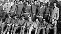 Škoda České Budějovice z ročníku 1973/74 (5. místo), zleva stojí trenér Václav Kouba, M. Dvořák, K. Pitner, Scheichl, Pohl, Lohonka, J. Zoch a vedoucí J. Hanč, dole zleva Novák, Čuda, Moureček, Peška,  Růžička, Hamáček a Procházka