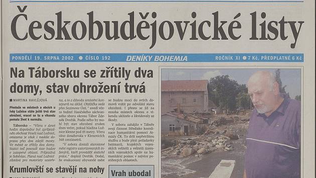 Co jsme psali o povodních v pondělí 19. srpna 2002.