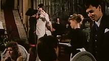 Záběr z filmu Muka obraznosti. V Alšově jihočeské galeriie se natáčela dlouhá scéna s večírkem. V dalších záběrech je pak vidět zimní zahrada