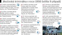 Grafika. Jihočeská kriminálka v roce 1998 šetřila 9 případů.