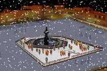 Srdce tržiště. Uprostřed náměstí zvýrazní od 1. prosince Samsonovu kašnu ledové kluziště. Bruslit můžete dokonce i na Štědrý den až do Tří králů.