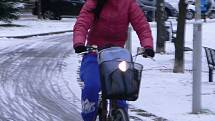 Sněhový poprašek nepřiměl českobudějovické cyklisty sesednout z kola.