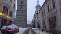 Sněžení v Českých Budějovicích 9. prosince 2021.
