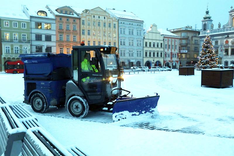 První snížek v Českých Budějovicích.