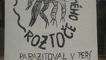 Hřbitovní Galerie Na shledanou ve Volyni připomíná kolektivní malbou na stěnách zvířata, která člověk vyhubil zejména za posledních 100 let. Na snímku odlehčující pomník neznámého roztoče od geologa Radka Mikuláše.