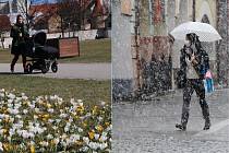 Srovnání 21. března v letech 2020 a 2022 v Českých Budějovicích. Před dvěma lety sníh, letos nádherný jarní den.