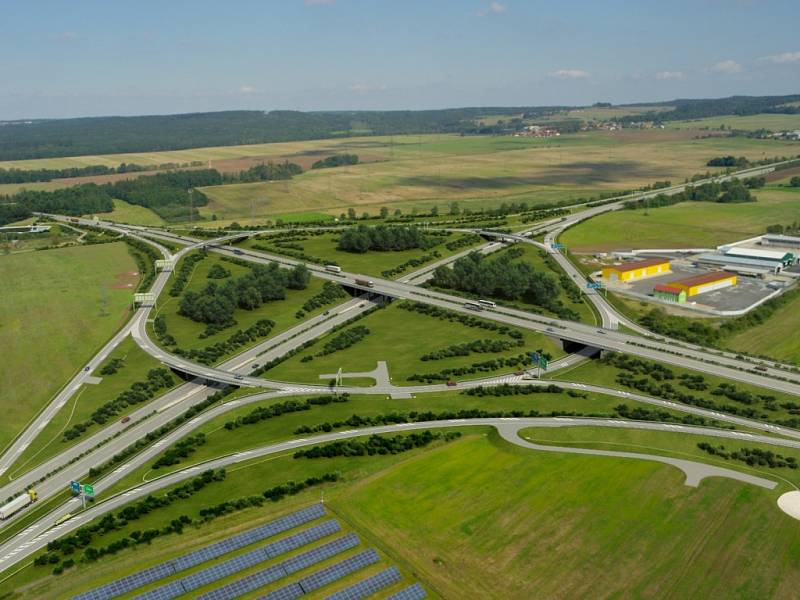 Vizualizace podoby křižovatky dálnice D3 a silnice České Budějovice - Lišov.