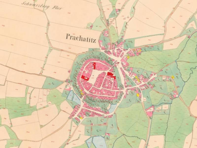 Stará katastrální mapa Prachatic.