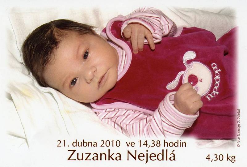 Zuzana Nejedlá, Ledenice, 21. 4. 2010 ve 14.38 h, 4,30 kg. 