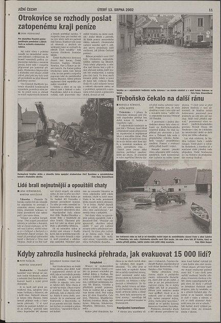 Co jsme psali o povodních v úterý 13. srpna 2002.
