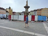 Opravy bazénu Samsonovy kašny na náměstí Přemysla Otakara II. v Českých Budějovicích.