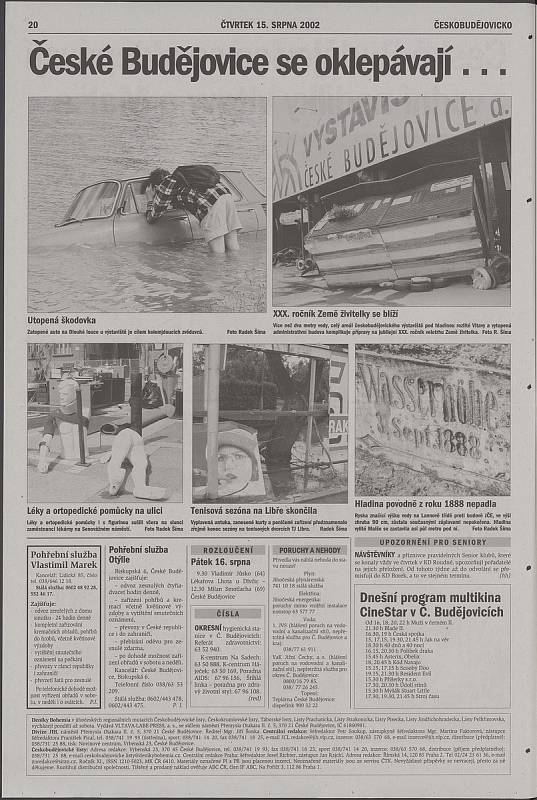 Co jsme psali o povodních ve čtvrtek 15. srpna 2002.