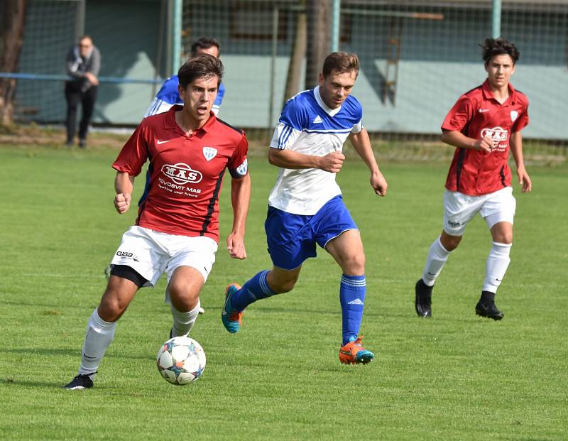 Marek Novák minule v krajském přeboru v zápase Táborsko B - Hluboká (6:1) dal dva ze šesti gólů vítězů.