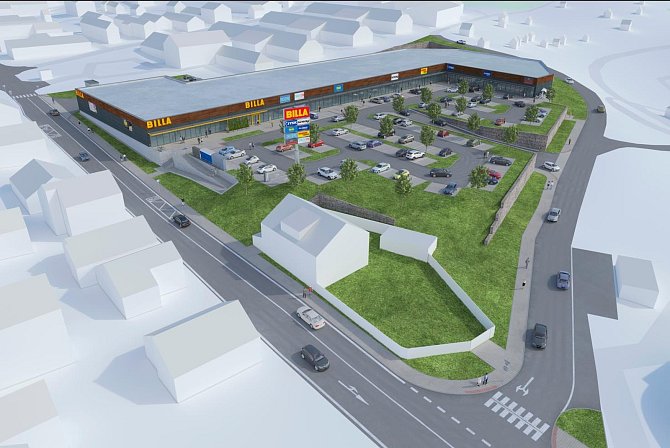 Firma Portin, která zahájila stavbu nákupního parku u Lišova, připravuje další podobnou obchodní zónu u Vimperku (na našem obrázku).