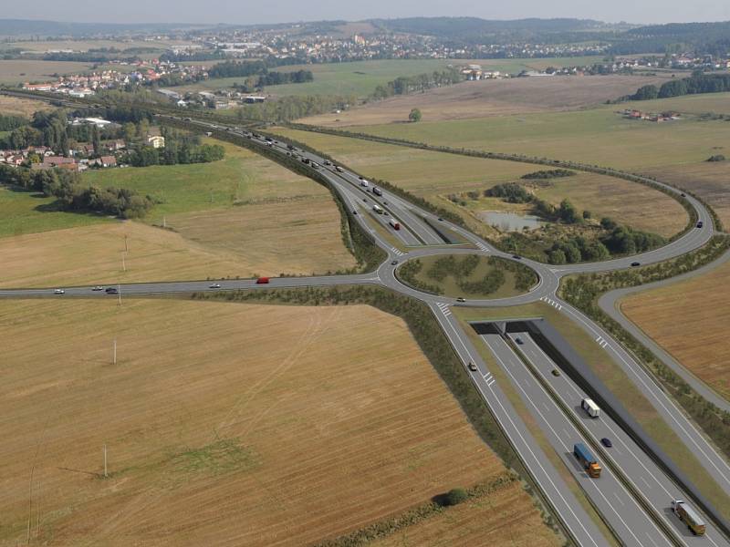 Plánovaná podoba dálnice D3 v okolí Českých Budějovic.