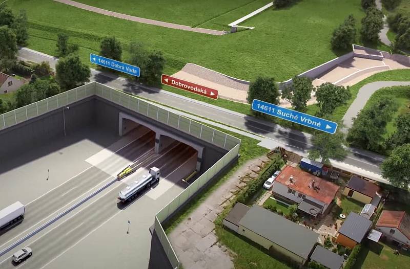 Vizualizace D3. Zaústění tunelu Pohůrka pod Dobrovodskou ulicí.